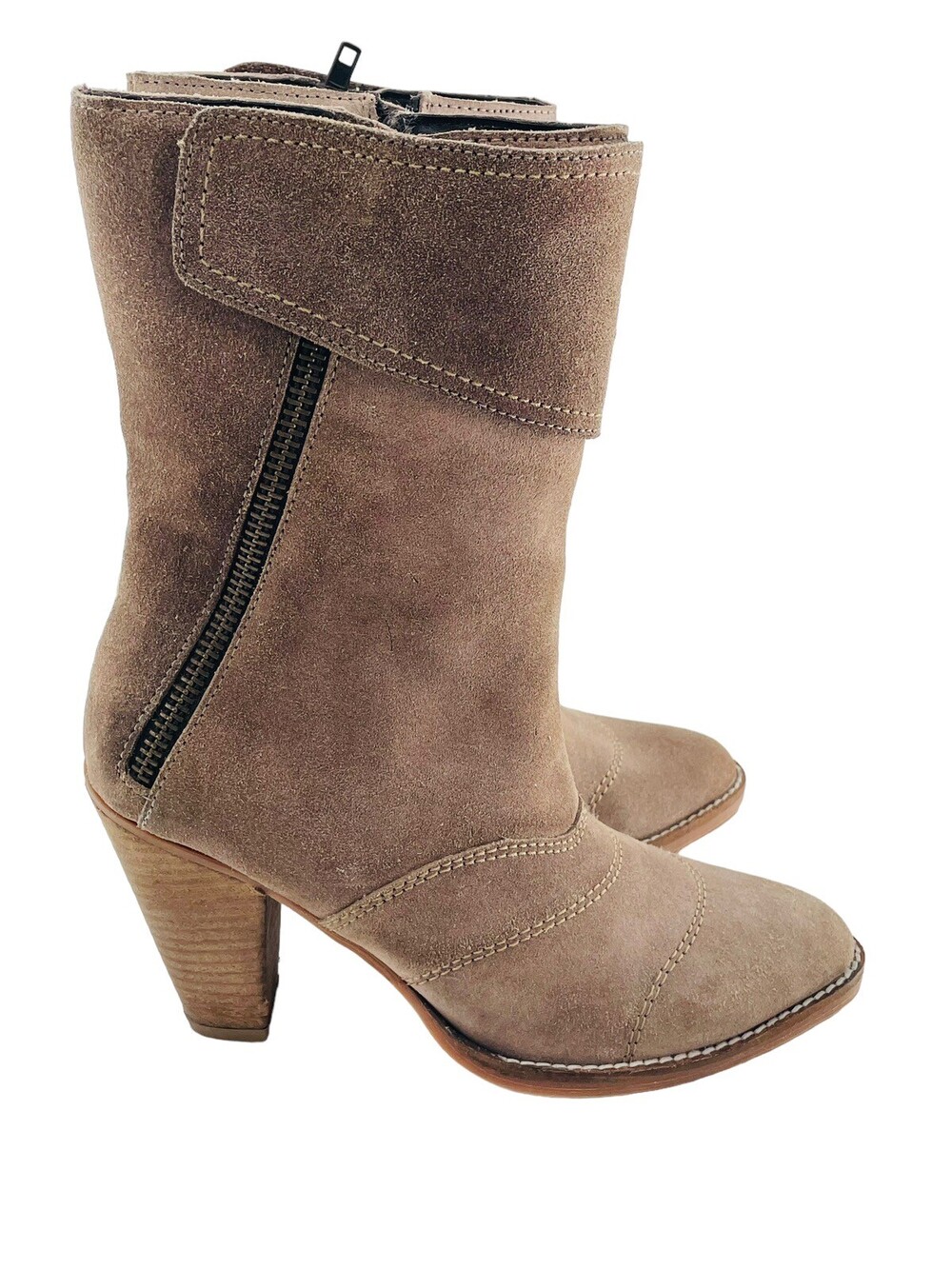Jeffrey Campbell Boots Womens Size 8.5 Brown Suede Western Mid Calf Heel Zip